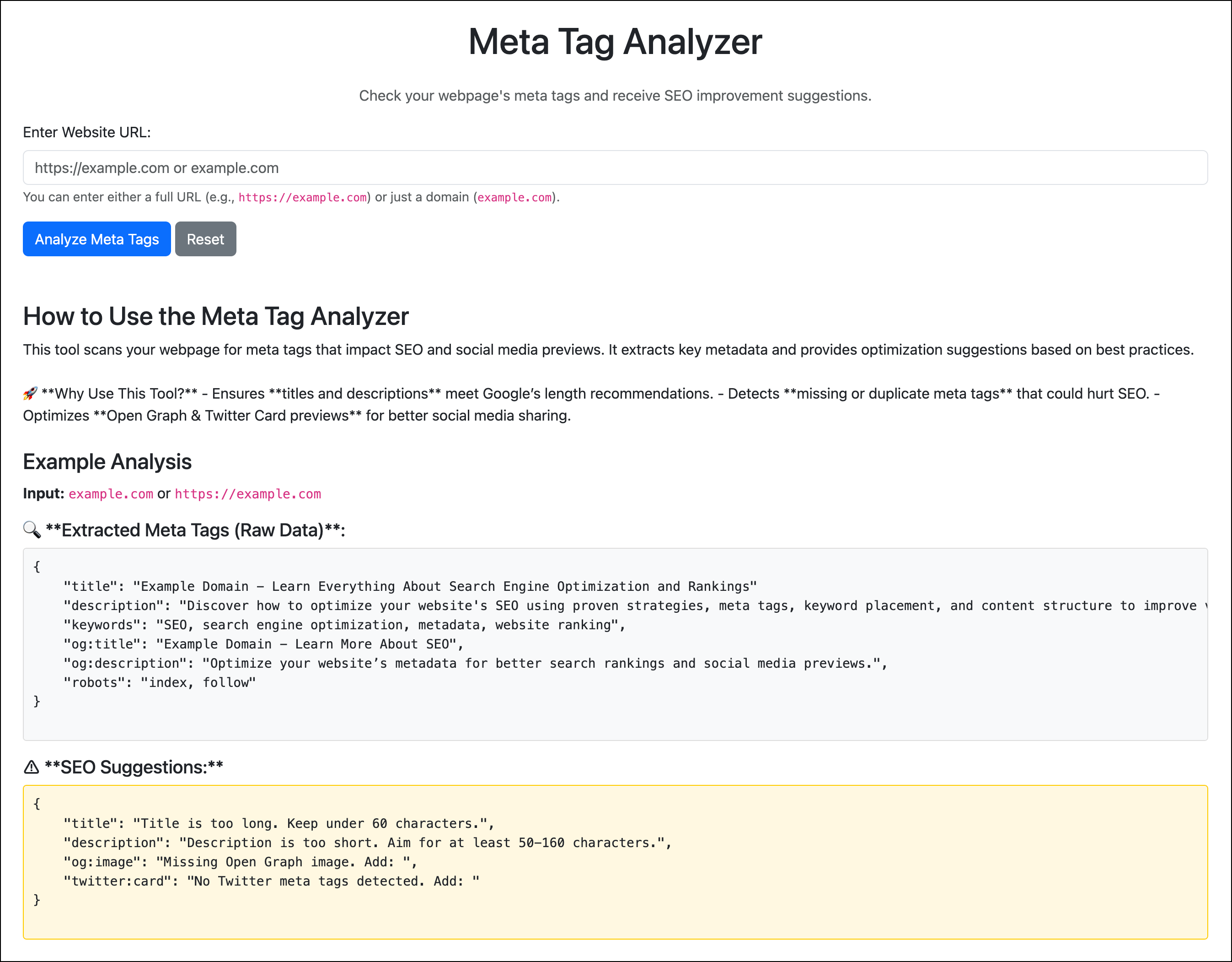 Meta Tag Analyzer